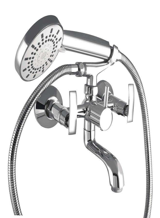 10x Brass Wall Mixer 2 in 1 WM-7440 with Crutch and Hand Shower with 1 Meter Tube (Silver) - Image 1