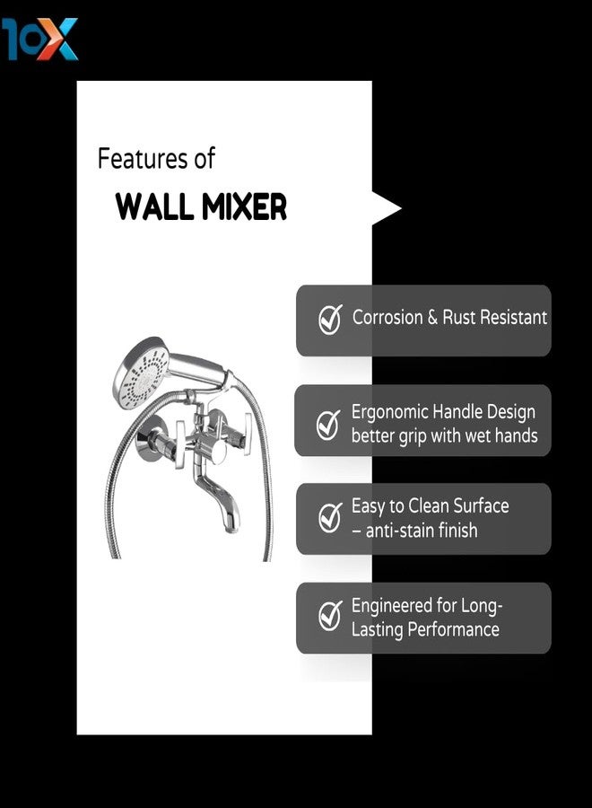 10x Brass Wall Mixer 2 in 1 WM-7440 with Crutch and Hand Shower with 1 Meter Tube (Silver) - Image 3