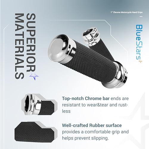 BlueStars 1" Chrome Motorcycle Hand Grips – Compatible with Harley Sportster Softail, Honda Yamaha Suzuki Kawasaki Cruiser Bobber Chopper – Nonslip Comfortable Durable Rubber - Image 5