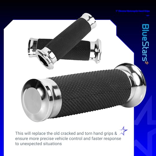 BlueStars 1" Chrome Motorcycle Hand Grips – Compatible with Harley Sportster Softail, Honda Yamaha Suzuki Kawasaki Cruiser Bobber Chopper – Nonslip Comfortable Durable Rubber - Image 4