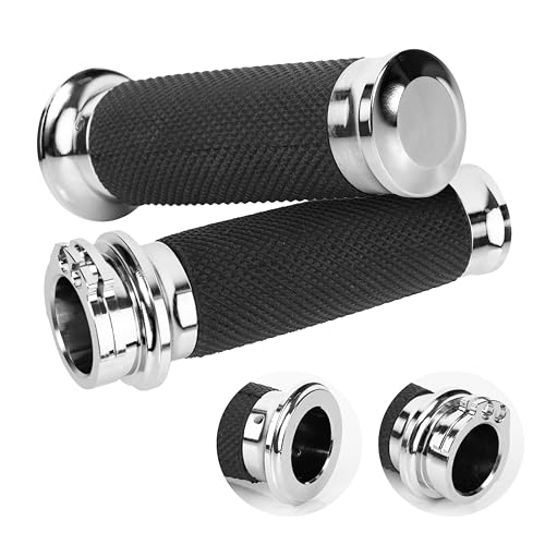 BlueStars 1" Chrome Motorcycle Hand Grips – Compatible with Harley Sportster Softail, Honda Yamaha Suzuki Kawasaki Cruiser Bobber Chopper – Nonslip Comfortable Durable Rubber - Image 1