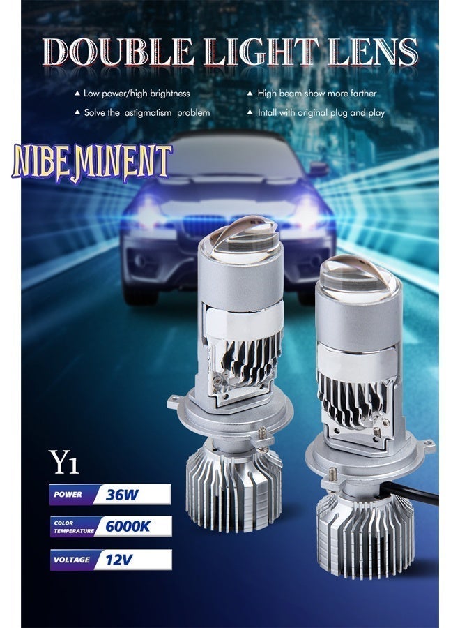 NIBEMINENT Y1 H4 LED Headlight Bulbs with Projector Lens, 2-Pack Hi/Lo Beam 12V/24V 6000K Cool White, 3800LM 36W Super Bright LED Headlights for Cars, Motorcycles & Trucks - Image 3