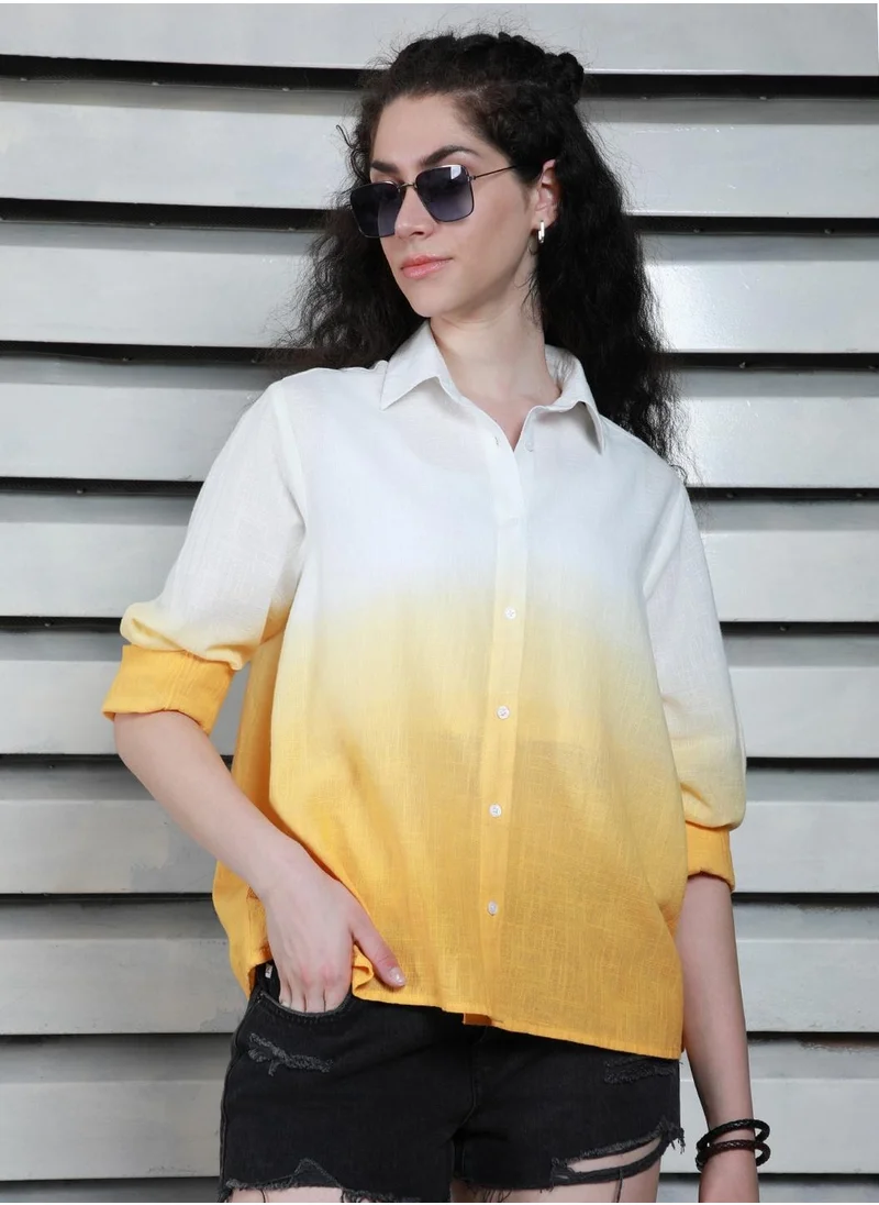 هاي ستار Boxy Yellow Ombre Printed Casual Shirt for Women