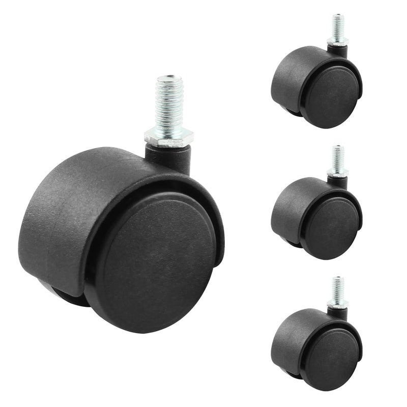 HOWDIA 4 Pack 1.5 Inch Swivel Caster Wheels for Cart, M8-1.25×15mm Threaded Stem Heavy Duty Casters, Nylon Wheels Replacement for Furniture, Table, Cabinet, Shelf（No Brake） - Image 1