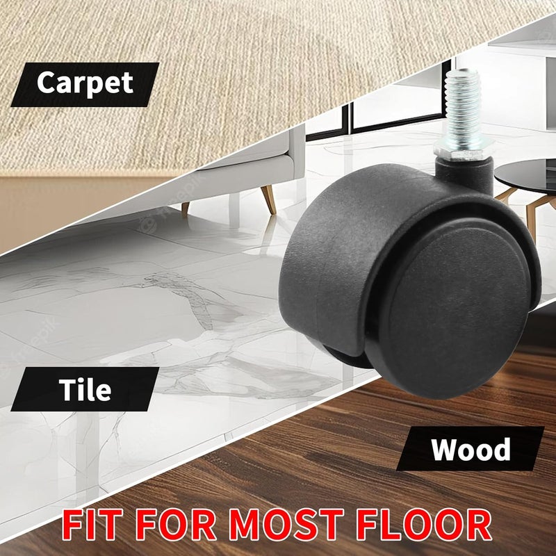 HOWDIA 4 Pack 1.5 Inch Swivel Caster Wheels for Cart, M8-1.25×15mm Threaded Stem Heavy Duty Casters, Nylon Wheels Replacement for Furniture, Table, Cabinet, Shelf（No Brake） - Image 5