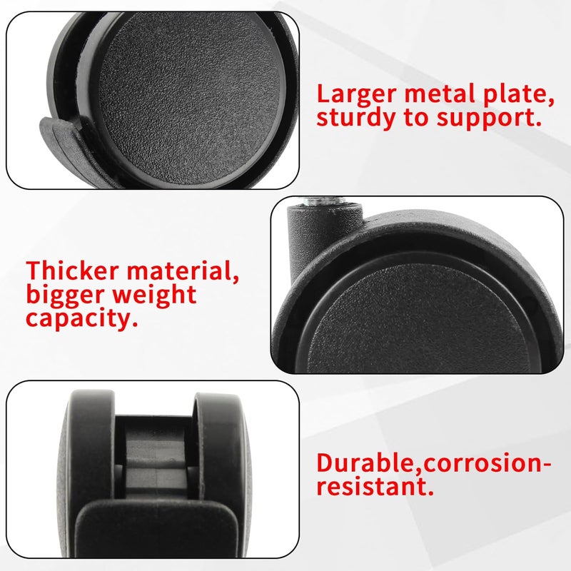 HOWDIA 4 Pack 1.5 Inch Swivel Caster Wheels for Cart, M8-1.25×15mm Threaded Stem Heavy Duty Casters, Nylon Wheels Replacement for Furniture, Table, Cabinet, Shelf（No Brake） - Image 4