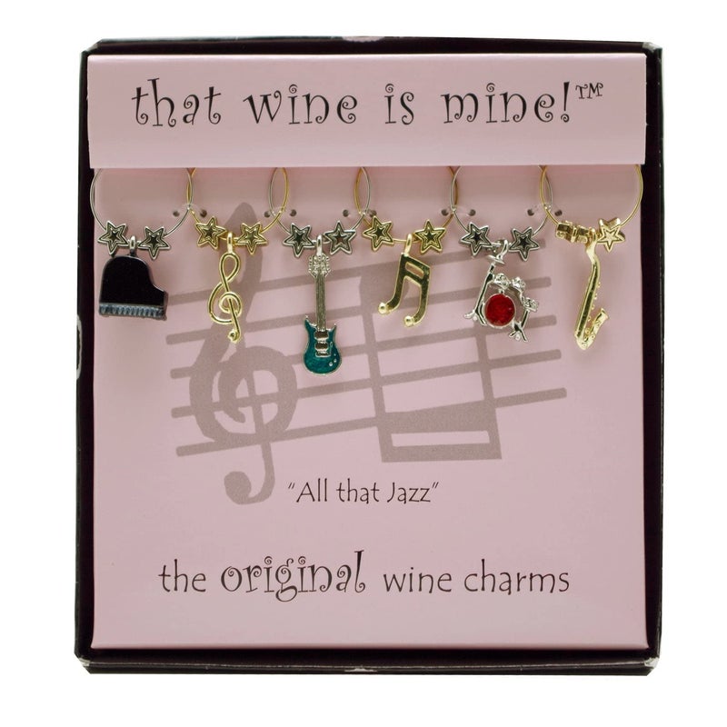 Wine Things All That Jazz Wine Charms, Zinc Alloy Wine Glass Tags for Stem Glasses, Drink Markers Identifiers for Parties, Tastings, and Entertaining, Multicolor, Set of 6 - Image 5
