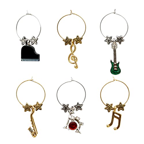 Wine Things All That Jazz Wine Charms, Zinc Alloy Wine Glass Tags for Stem Glasses, Drink Markers Identifiers for Parties, Tastings, and Entertaining, Multicolor, Set of 6 - Image 3