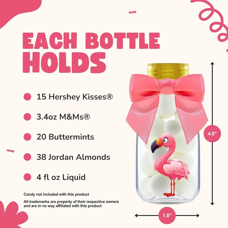 Ethisa Small 12 Pack Flamingo Party Favors - DIY Candy Jars with Ribbons and Stickers - Party Decoration Bottles for Birthday, Baby Shower and Bachelorette - Pink Table Centerpiece for Kids and Adults - Image 4