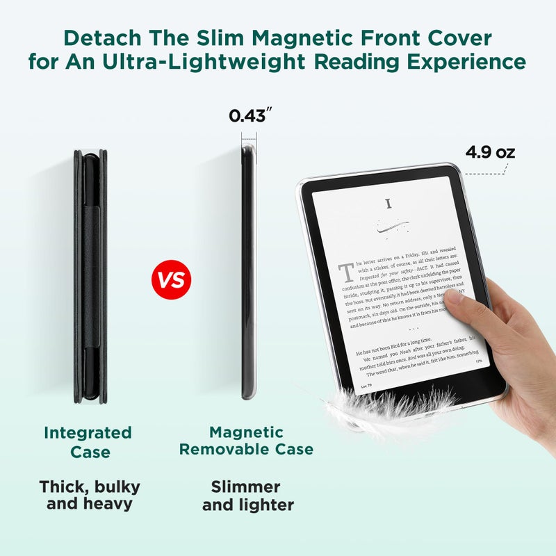 SESENSE Detachable Magnetic Case for 7'' Kindle Paperwhite 12th Gen 2024 and Kindle Colorsoft Signature Edition, Slim PU Shell Cover Case with Auto Wake/Sleep, Blackish Green - Image 4