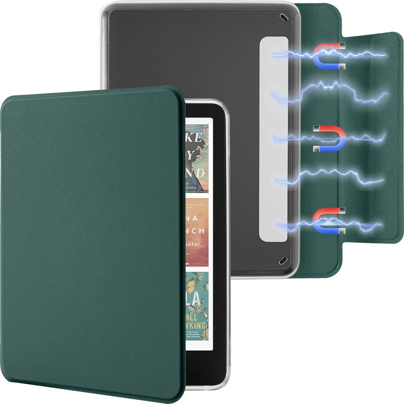 SESENSE Detachable Magnetic Case for 7'' Kindle Paperwhite 12th Gen 2024 and Kindle Colorsoft Signature Edition, Slim PU Shell Cover Case with Auto Wake/Sleep, Blackish Green - Image 1
