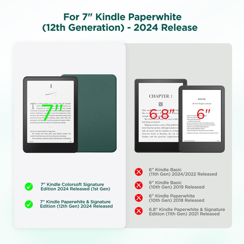 SESENSE Detachable Magnetic Case for 7'' Kindle Paperwhite 12th Gen 2024 and Kindle Colorsoft Signature Edition, Slim PU Shell Cover Case with Auto Wake/Sleep, Blackish Green - Image 2