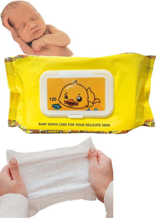 Baby Wet Wipes 120 Count – Unscented Extra-Soft Wipes for Sensitive Skin, Hypoallergenic & Sewer Safe, 3-in-1 Cleansing Wipes for Baby, Family, Travel, and Daily Hygiene - Image 1