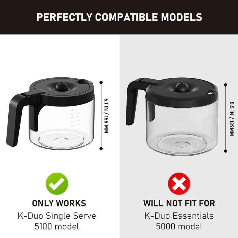 Colidier 12-Cup Glass Coffee Jug Pot Replacement Compatible with Keurig K-Duo 5100 Single Serve K-Cup Pod & Carafe Coffee Maker, NOT Fit K-Duo 5000 Essentials Model - Image 2
