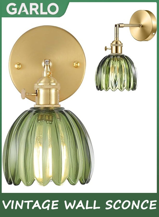 3 COLOR TEMPERATURES & DIMMABLE MAGNETIC 360 ROTATION CORDLESS LIGHT FOR BEDROOM BEDSIDEVINTAGE WALL SCONCE WITH GREEN TULIP GLASS LAMPSHADE WALL LIGHT FOR BEDSIDE BEDROOM DOORWAY