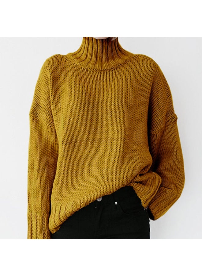 NIBEMINENT Women Turtleneck Sweaters Knit Thick Full Sleeve Pullovers Splice Sweater Elegant Lady Solid Outwear Casual Winter - Image 1