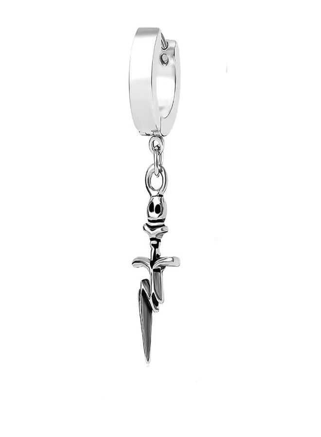 THE MEN THING SKULL DAGGER SILVER - Pure Titanium Steel Ear Hoop Earrings for Men & Boys - Image 1