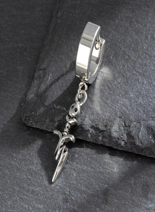 THE MEN THING SKULL DAGGER SILVER - Pure Titanium Steel Ear Hoop Earrings for Men & Boys - Image 3