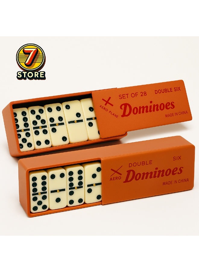متجر 7 مجموعة لعبة الدومينو الكلاسيكية – 28 قطعة بلاستيكية مع صندوق تخزين خشبي متين، لعبة مناسبة للكبار والأطفال - Image 1
