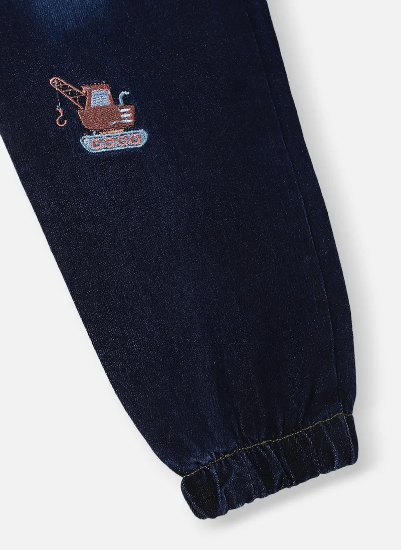 نوتيناتي Nautinati Boys' Cotton Denim Vehicle Embroidered Jogger Jeans