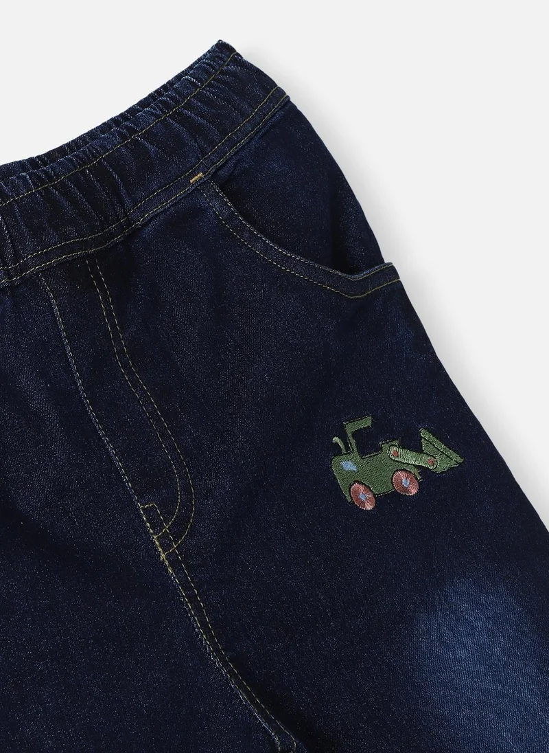 نوتيناتي Nautinati Boys' Cotton Denim Vehicle Embroidered Jogger Jeans