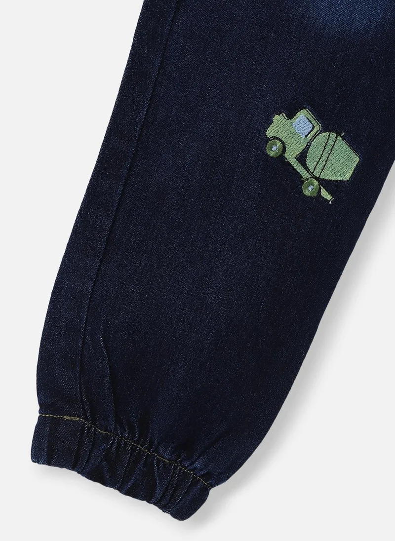 نوتيناتي Nautinati Boys' Cotton Denim Vehicle Embroidered Jogger Jeans