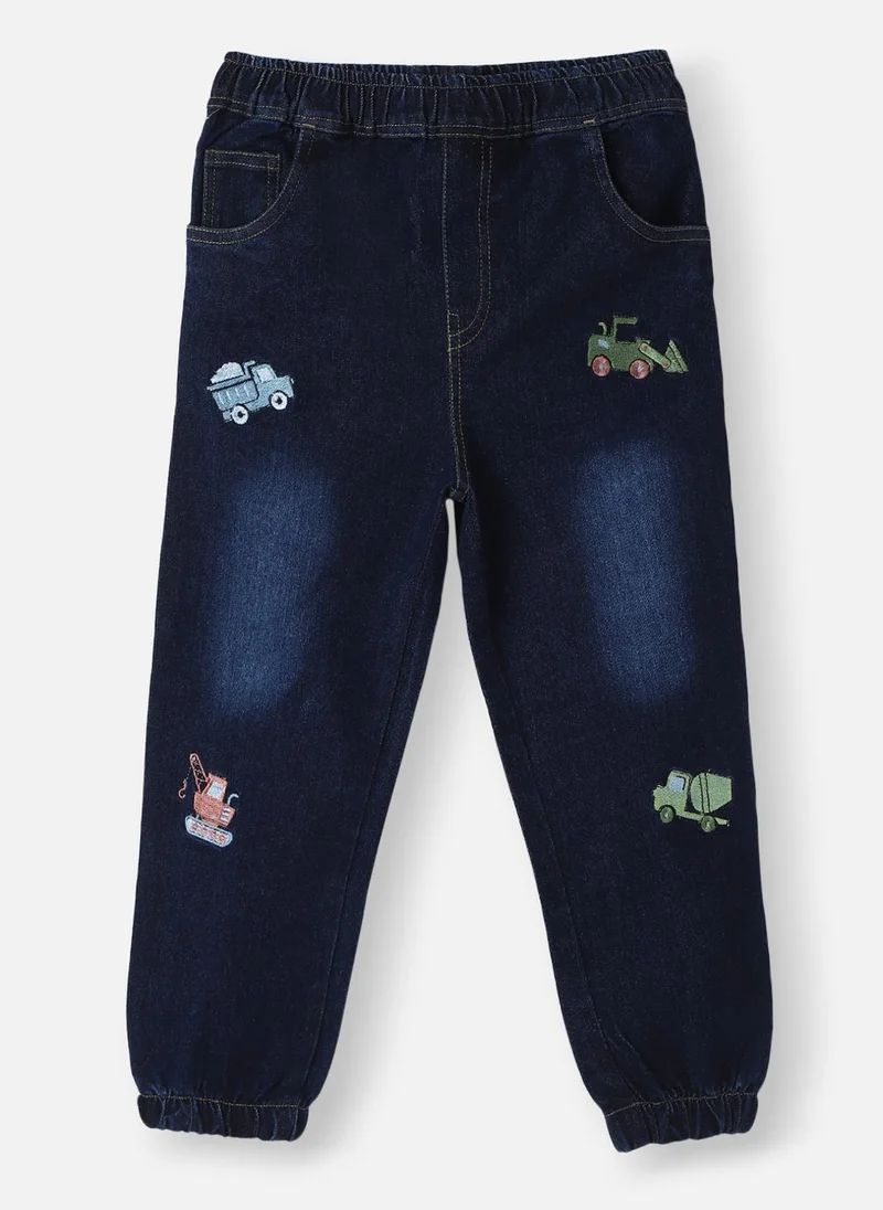 Nautinati Nautinati Boys' Cotton Denim Vehicle Embroidered Jogger Jeans