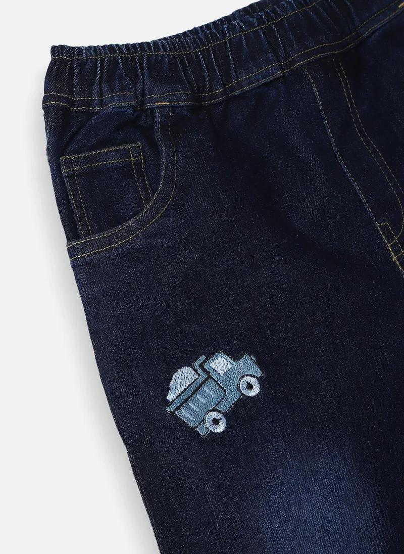 نوتيناتي Nautinati Boys' Cotton Denim Vehicle Embroidered Jogger Jeans