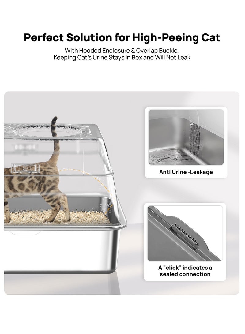 Kidle Cat Litter Box with Lid Extra Large Litter Box for Big Cats Metal Litter Pan Tray with High Wall Sides Enclosure, Non-Sticky, Anti-Leakage, Easy Cleaning  - Image 4