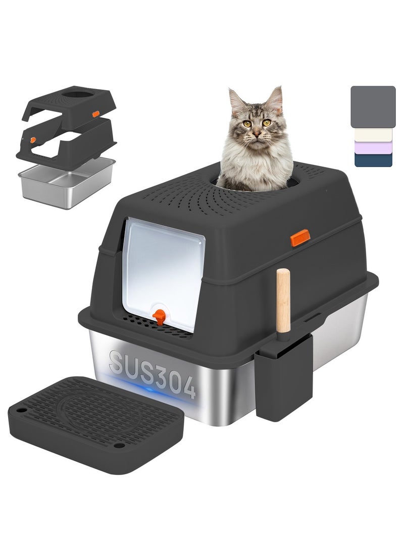 Kidle Cat Litter Box with Lid Extra Large Litter Box for Big Cats Metal Litter Pan Tray with High Wall Sides Enclosure, Non-Sticky, Anti-Leakage, Easy Cleaning  - Image 1