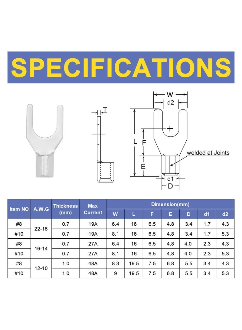 SOLARAE 330PCS Non-Insulated Wire Connectors Kit Brazed Seam Fork Ring Terminals of Tinned Red Copper Fit for AWG 22-10 Electrical Wire Crimp Connectors - Image 5