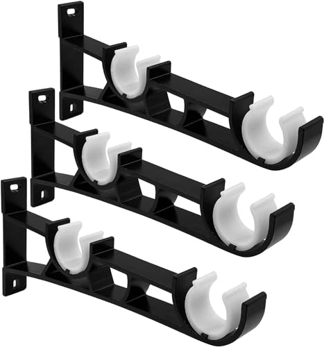Gudui 3 Pack Double Curtain Rod Bracket, Heavy Duty Curtain Rod Hooks Black Curtain Rod Holders for 1 Inch Drapery Rods, Double Rod Curtain Brackets for Wall Hangers Support - Image 1