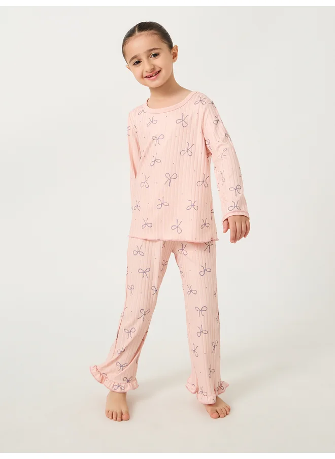 Styli Styli Printed Round Neck T-Shirt and Pyjama Set