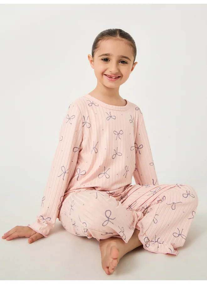 Styli Styli Printed Round Neck T-Shirt and Pyjama Set