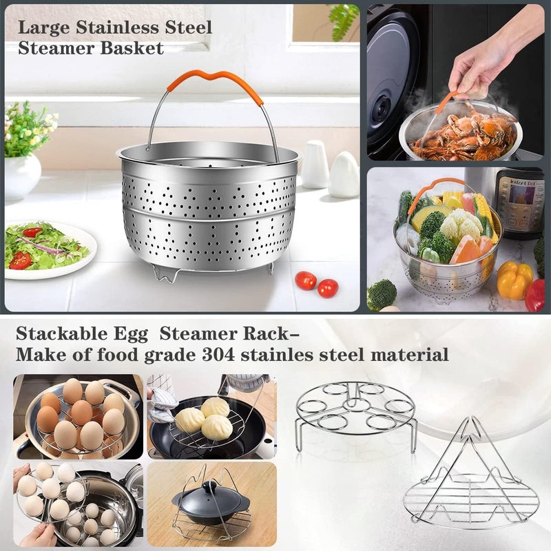 MIBOTE 98 Pcs Accessories Set for Instant Pot 5,6,8 Qt, 2 Steamer Baskets, Springform Pan, Egg Steamer Rack, Egg Bites Mold, Kitchen Tong, Silicone Pad, Oven Mitts, Cheat Sheet Magnet, and etc - Image 5