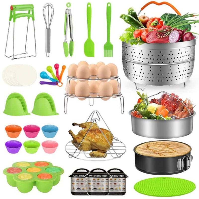 MIBOTE 98 Pcs Accessories Set for Instant Pot 5,6,8 Qt, 2 Steamer Baskets, Springform Pan, Egg Steamer Rack, Egg Bites Mold, Kitchen Tong, Silicone Pad, Oven Mitts, Cheat Sheet Magnet, and etc - Image 1