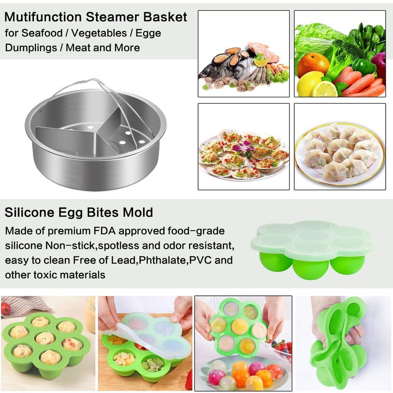 MIBOTE 98 Pcs Accessories Set for Instant Pot 5,6,8 Qt, 2 Steamer Baskets, Springform Pan, Egg Steamer Rack, Egg Bites Mold, Kitchen Tong, Silicone Pad, Oven Mitts, Cheat Sheet Magnet, and etc - Image 3
