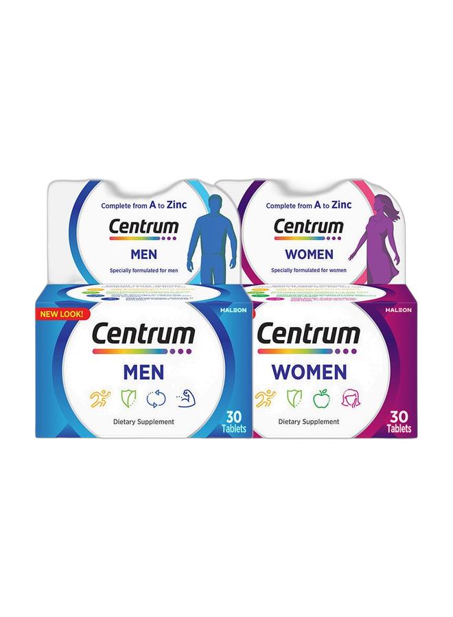 Centrum أقراص متعددة الفيتامينات من سنتروم للرجال والنساء | مكمل صحي يومي مصمم خصيصًا | 30 قرصًا لكل منهما - Image 1