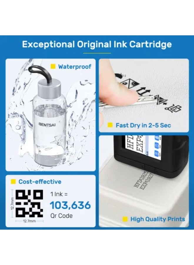 بنتساي طابعة Bentsai BT-HH6105F (تتضمن خرطوشة حبر، لون أسود) محمولة باليد، تعمل بتقنية نفث الحبر، مزودة بشاشة لمس LED عالية الدقة، لطباعة سلسلة ملصقات الشعار والباركود. - Image 5