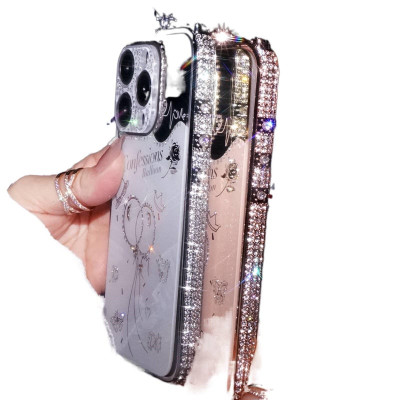MS غطاء واقي بMetal لـ iPhone 14 / 14 Plus / 14 Pro / 14 Pro Max مع حماية من السقوط وكريستال راينستون مع مقاوم للصدمات مع إطار معدني باللون Gold بتفاصيل مرصعة باللون الذهبي - Image 3