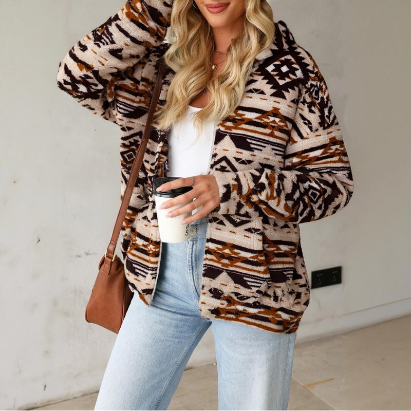 LUKYCILD Womens Western Aztec Print Zip up Hoodies Sweatshirt Sherpa Fleece Jacket Coat with Pockets Casual Warm Outwear - Image 5