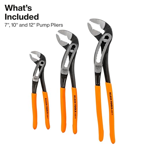 Klein Tools D5053KIT 3Piece Classic Klaw Pump Pliers Set 7Inch 10Inch and 12Inch Pump Pliers Compact Design with VJaw and Hardened Teeth for Maximum Torque - Image 3