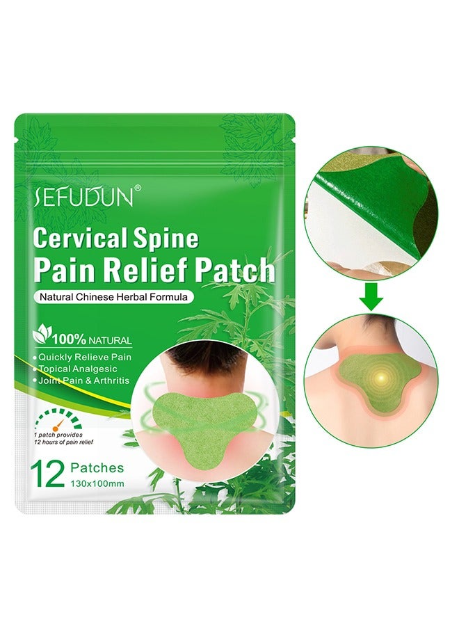 Sefudun 12 Patches Cervical Spine Pain Relief Patch, Pure Nature Wormwood Leaves Hot Compress patch, Relieve Joint Pain And Arthritis, for People Who Working Long Hours With Head Down  - Image 1