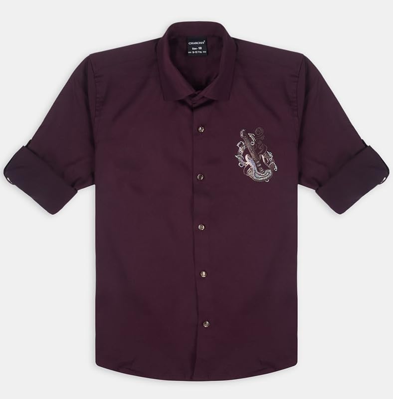 CHARCHIT Boys Cotton Lycra Spread Collar Full Sleeve Plain Shirt - Violet - Image 4