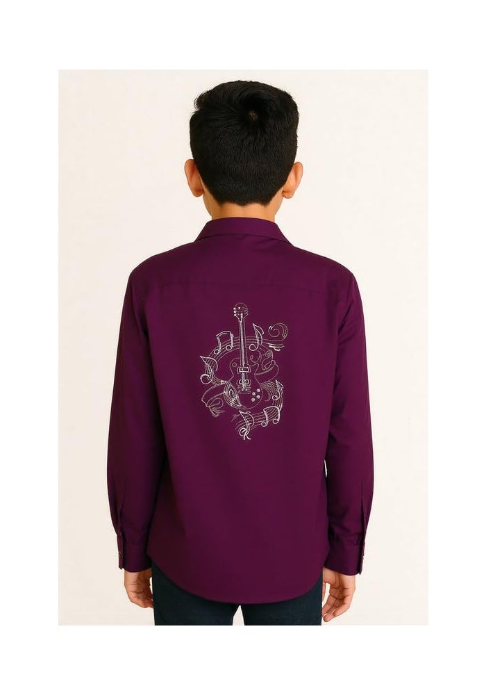 CHARCHIT Boys Cotton Lycra Spread Collar Full Sleeve Plain Shirt - Violet - Image 2