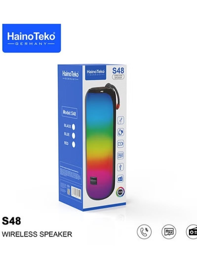 Haino Teko S48 Portable Wireless Speaker with RGB Lights – Powerful Sound & LED Light Effects, Compact & Rechargeable, Ideal for Parties, Outdoor Events, Home Use, and Travel – Vibrant Red Design, Bluetooth Connectivity  - Image 2