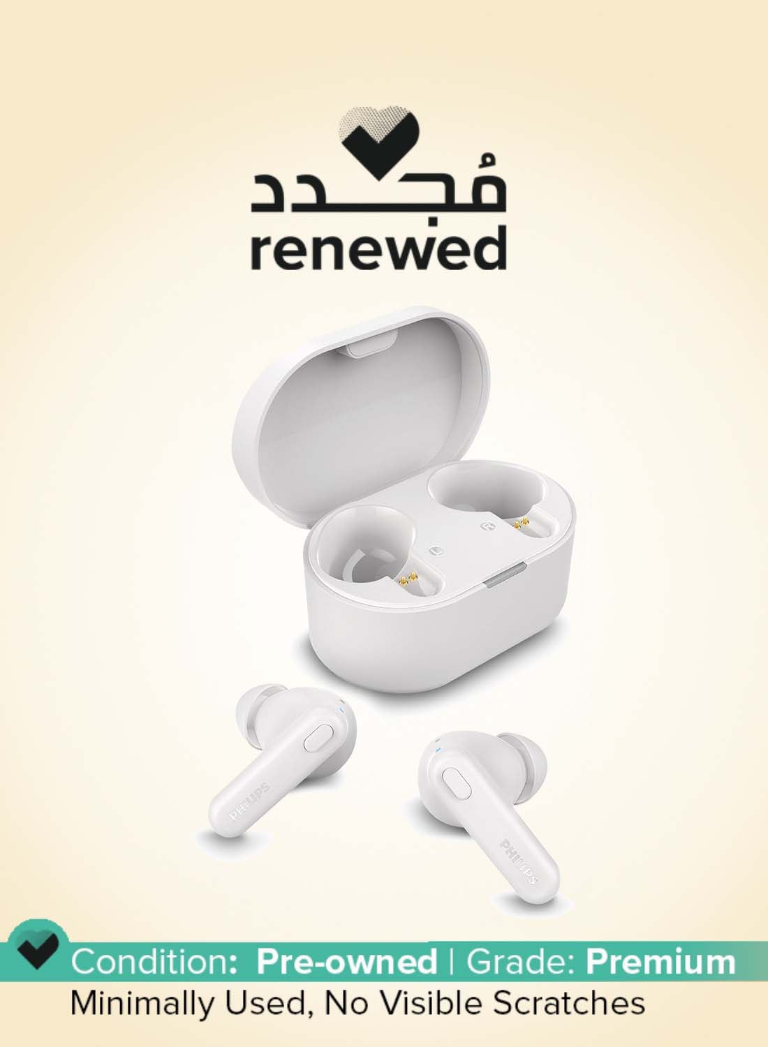 Renewed - TAT1108WT/00 True Wireless Earbuds, In-Ear, Bluetooth v5.3, Earphones with Mic, 15H Playback,Shank Shape, IPX4, Button Controls, Comfortable Fit, AI Mic for Crystal Clear Sound Quality (White) WHITE