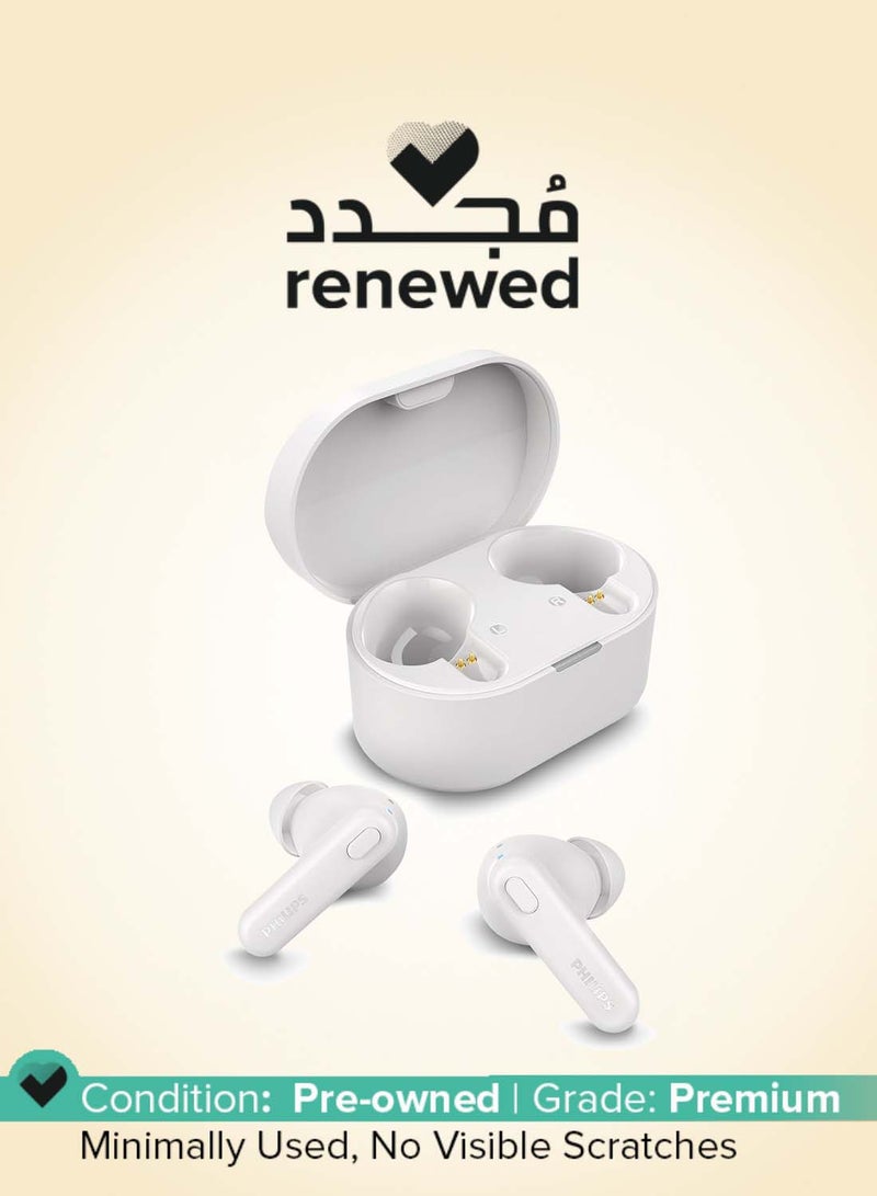 Philips Renewed - TAT1108WT/00 True Wireless Earbuds, In-Ear, Bluetooth v5.3, Earphones with Mic, 15H Playback,Shank Shape, IPX4, Button Controls, Comfortable Fit, AI Mic for Crystal Clear Sound Quality (White) WHITE - Image 1