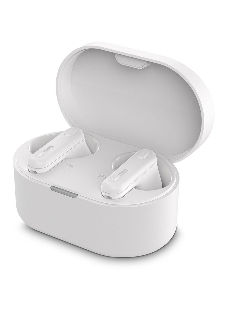 Philips Renewed - TAT1108WT/00 True Wireless Earbuds, In-Ear, Bluetooth v5.3, Earphones with Mic, 15H Playback,Shank Shape, IPX4, Button Controls, Comfortable Fit, AI Mic for Crystal Clear Sound Quality (White) WHITE - Image 5