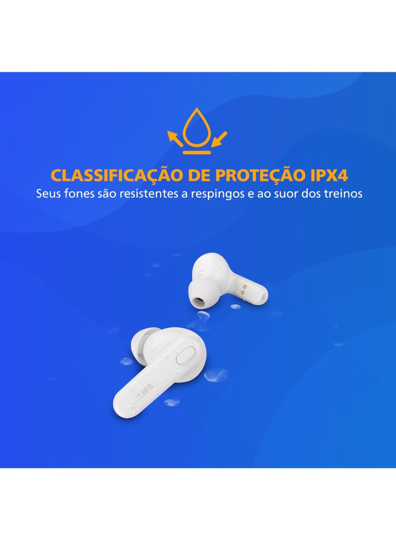 Philips Renewed - TAT1108WT/00 True Wireless Earbuds, In-Ear, Bluetooth v5.3, Earphones with Mic, 15H Playback,Shank Shape, IPX4, Button Controls, Comfortable Fit, AI Mic for Crystal Clear Sound Quality (White) WHITE - Image 3